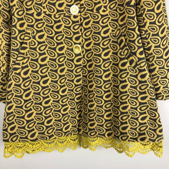 Adorn yellow grey mod retro lace A-line midi cottagecore jacket small - Picture 6 of 8